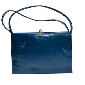 Vintage 60s Mod Theodor Purse Bag Pocketbook Blue Patent Leather Push Lock